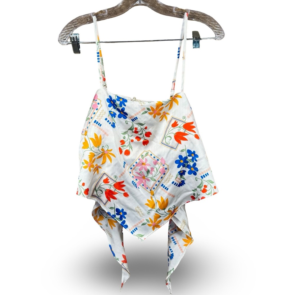 Large Bandana Style Tank Top Women's L Blouse Adjustable Open Back Floral Summer